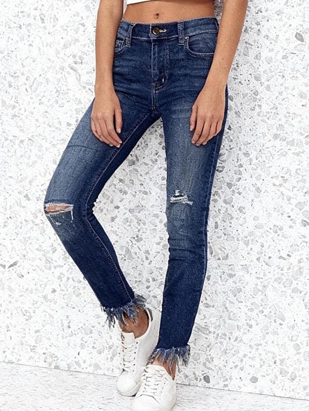 Free People High Waist Boho Frayed Sharkbite Ankle Jeans Women's Sz 30